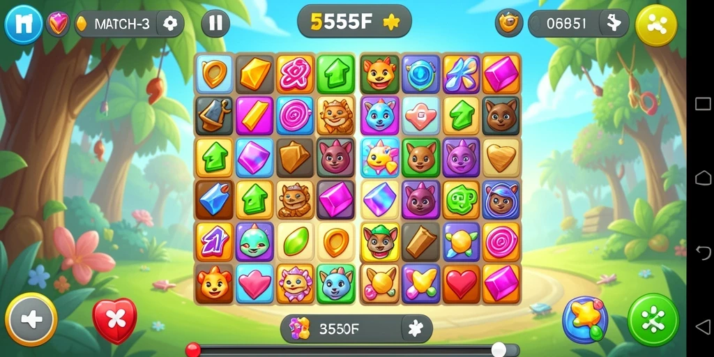 Tampilan menarik dari gameplay <strong>Match-3</strong> di 555F.