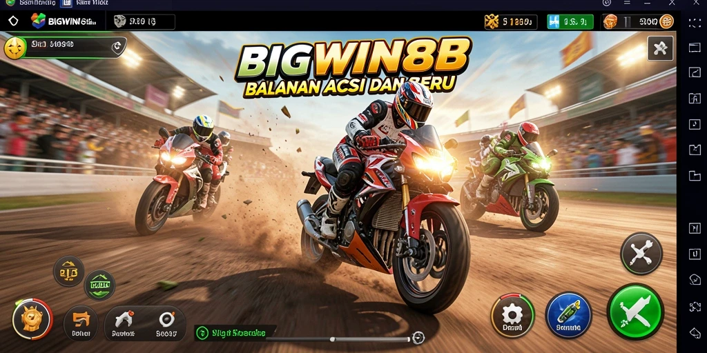 Tampilan seru gameplay BIGWIN88 saat balapan motor.