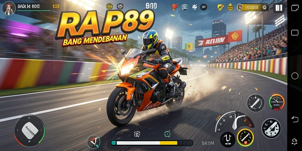Tampilan gameplay RAP89 yang seru dan mendebarkan saat balapan motor.