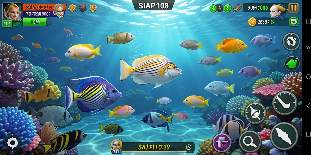 Screenshot SIAP108 menampilkan momen seru menangkap ikan dalam permainan.