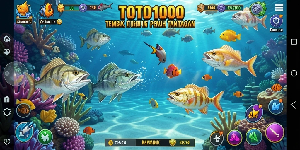 Screenshot menunjukkan keseruan gameplay Tembak Ikan TOTO1000.